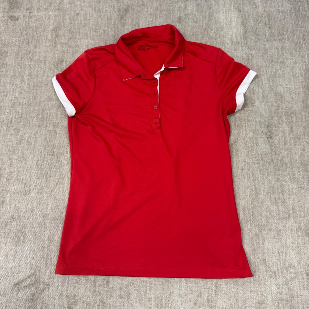 Nike Golf Dri-FIT Polo Shirt Womens Medium Red White Short Sleeve Performance